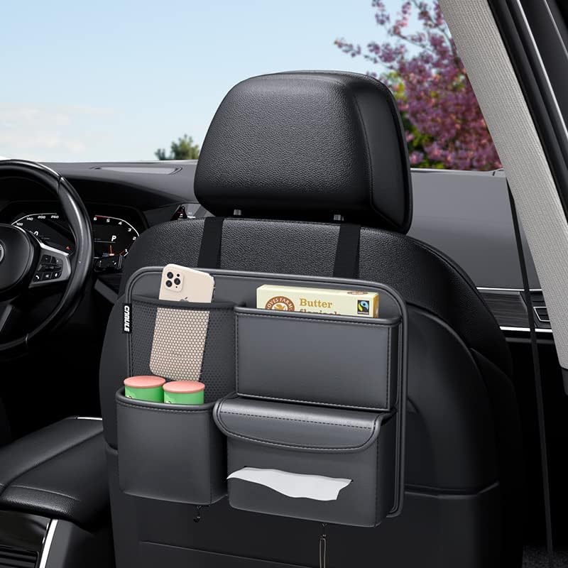 Multifunction Car Seat Organizer | Premium PU Leather Car Storage Bag with Backseat & Side Pocket Organizer (Black)