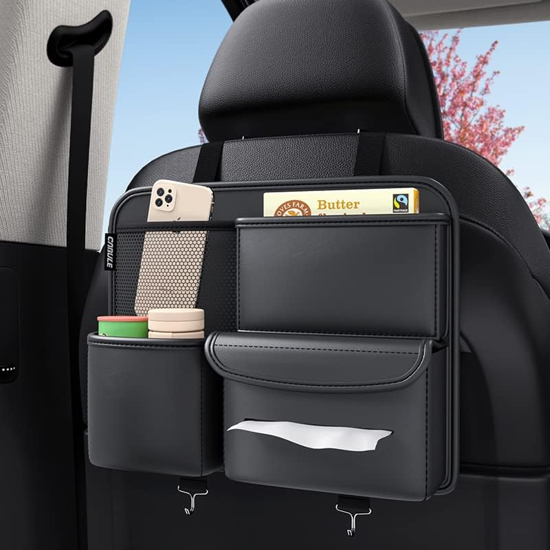 Multifunction Car Seat Organizer | Premium PU Leather Car Storage Bag with Backseat & Side Pocket Organizer (Black)