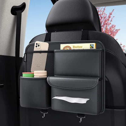 Multifunction Car Seat Organizer | Premium PU Leather Car Storage Bag with Backseat & Side Pocket Organizer (Black)