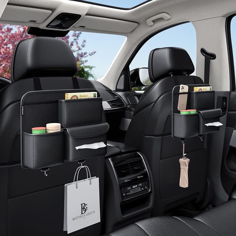 Multifunction Car Seat Organizer | Premium PU Leather Car Storage Bag with Backseat & Side Pocket Organizer (Black)