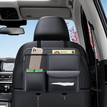 Multifunction Car Seat Organizer | Premium PU Leather Car Storage Bag with Backseat & Side Pocket Organizer (Black)