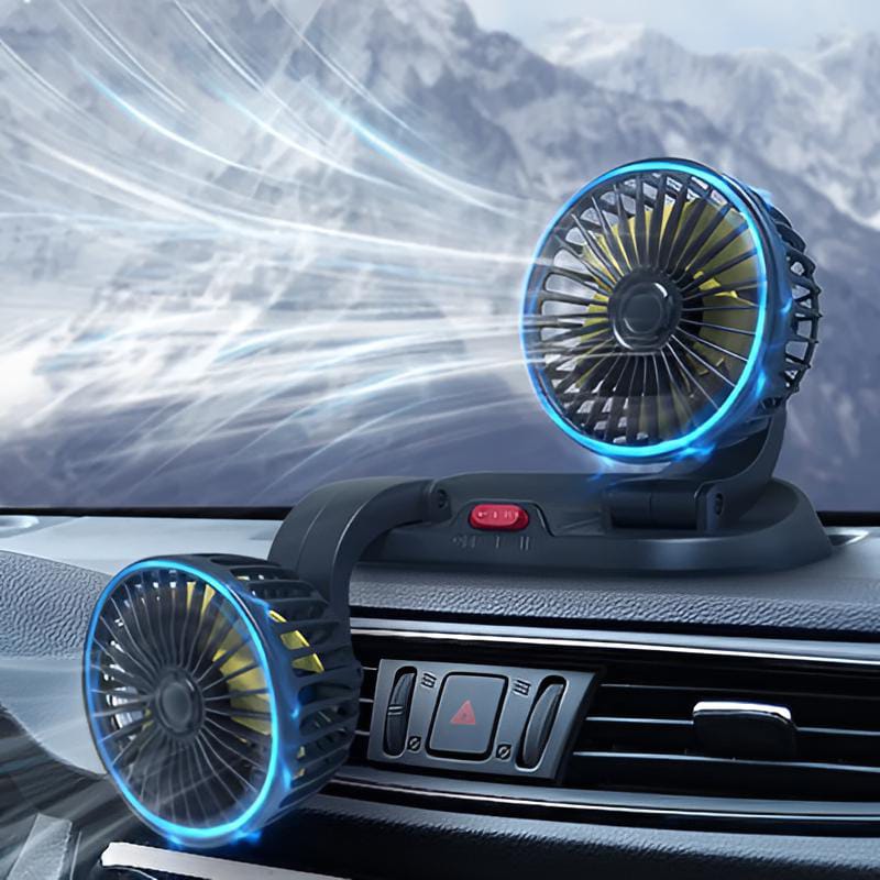 12V Dual Head Car Dashboard Cooling Fan | 360° Rotating Adjustable Car Air Circulator Fan
