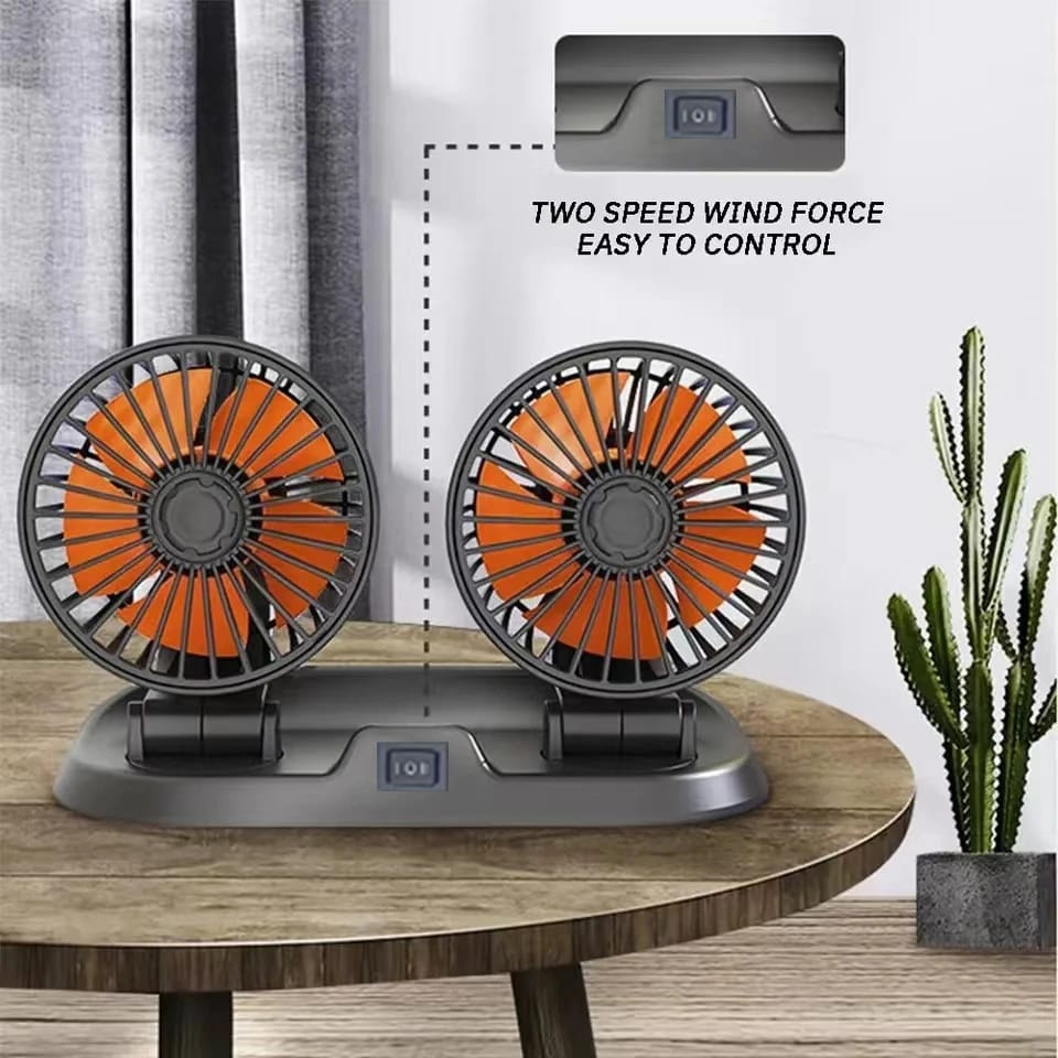12V Dual Head Car Dashboard Cooling Fan | 360° Rotating Adjustable Car Air Circulator Fan