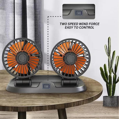 12V Dual Head Car Dashboard Cooling Fan | 360° Rotating Adjustable Car Air Circulator Fan