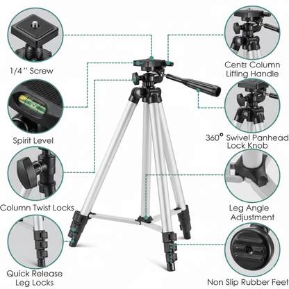 Professional Adjustable Aluminium Tripod Stand | Lightweight Camera & Mobile Tripod with Carry Bag