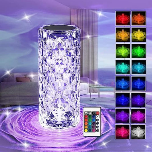 16 Colors Crystal Diamond Lamp with Remote – RGB Rechargeable LED Rose Table Lamp