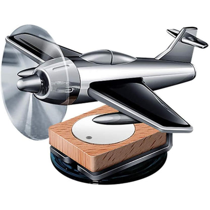 Solar Aeroplane Car Perfume Diffuser | Silver Solar-Powered Aircraft Air Freshener for Car Dashboard