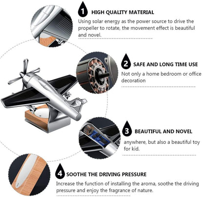 Solar Aeroplane Car Perfume Diffuser | Silver Solar-Powered Aircraft Air Freshener for Car Dashboard