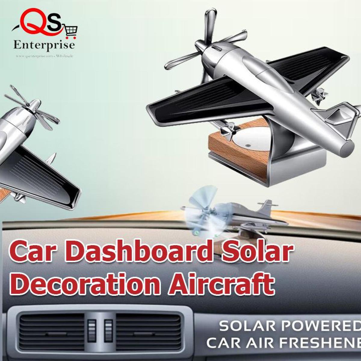 Solar Aeroplane Car Perfume Diffuser | Silver Solar-Powered Aircraft Air Freshener for Car Dashboard