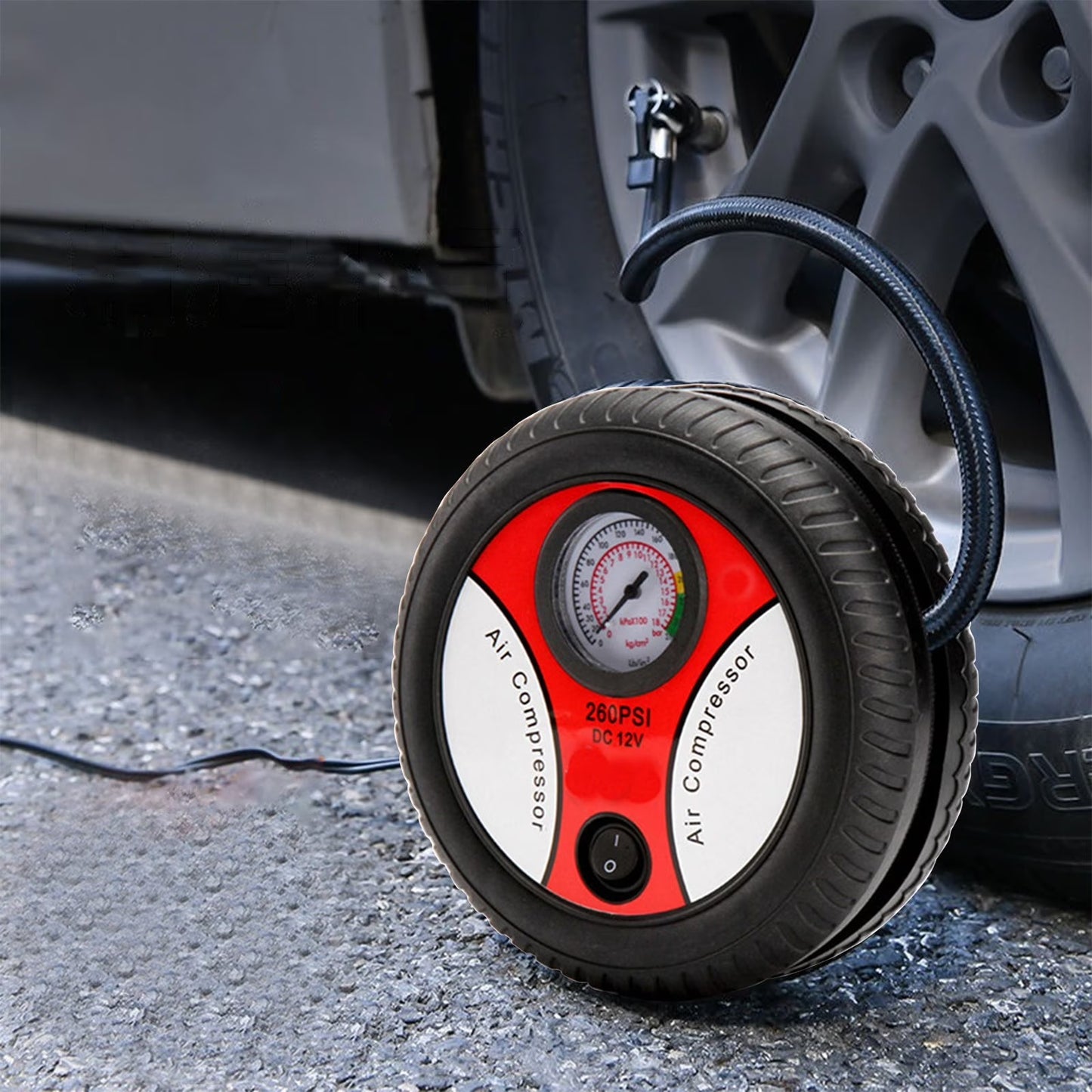 Portable Car Air Pump 260 PSI DC 12V Electric Tyre Inflator – Heavy Duty Air Compressor for Cars, SUVs, Motorcycles & Trucks