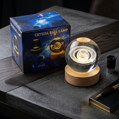3D Crystal Ball Galaxy Lamp – LED Night Light with Wooden Base | Elegant Home & Bedroom Décor