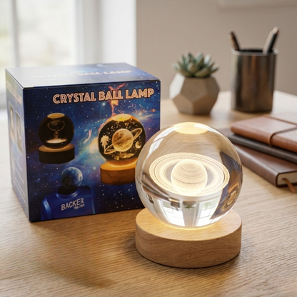 3D Crystal Ball Galaxy Lamp – LED Night Light with Wooden Base | Elegant Home & Bedroom Décor