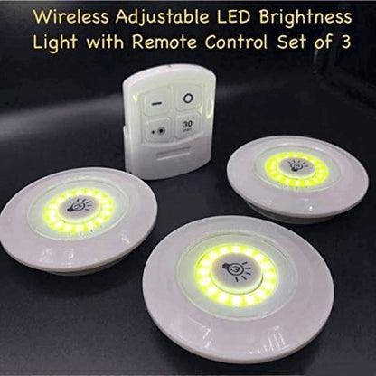 Pack of 3 LED Remote Control Tap Lights – Self-Adhesive, Battery Operated for Cabinets, Wardrobes & Kitchen