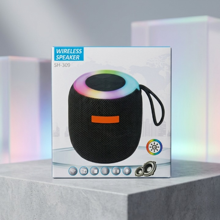 SH-309 Mini Wireless Bluetooth Speaker – Portable Sound Box with RGB LED Lights, TWS Stereo &amp; FM Radio
