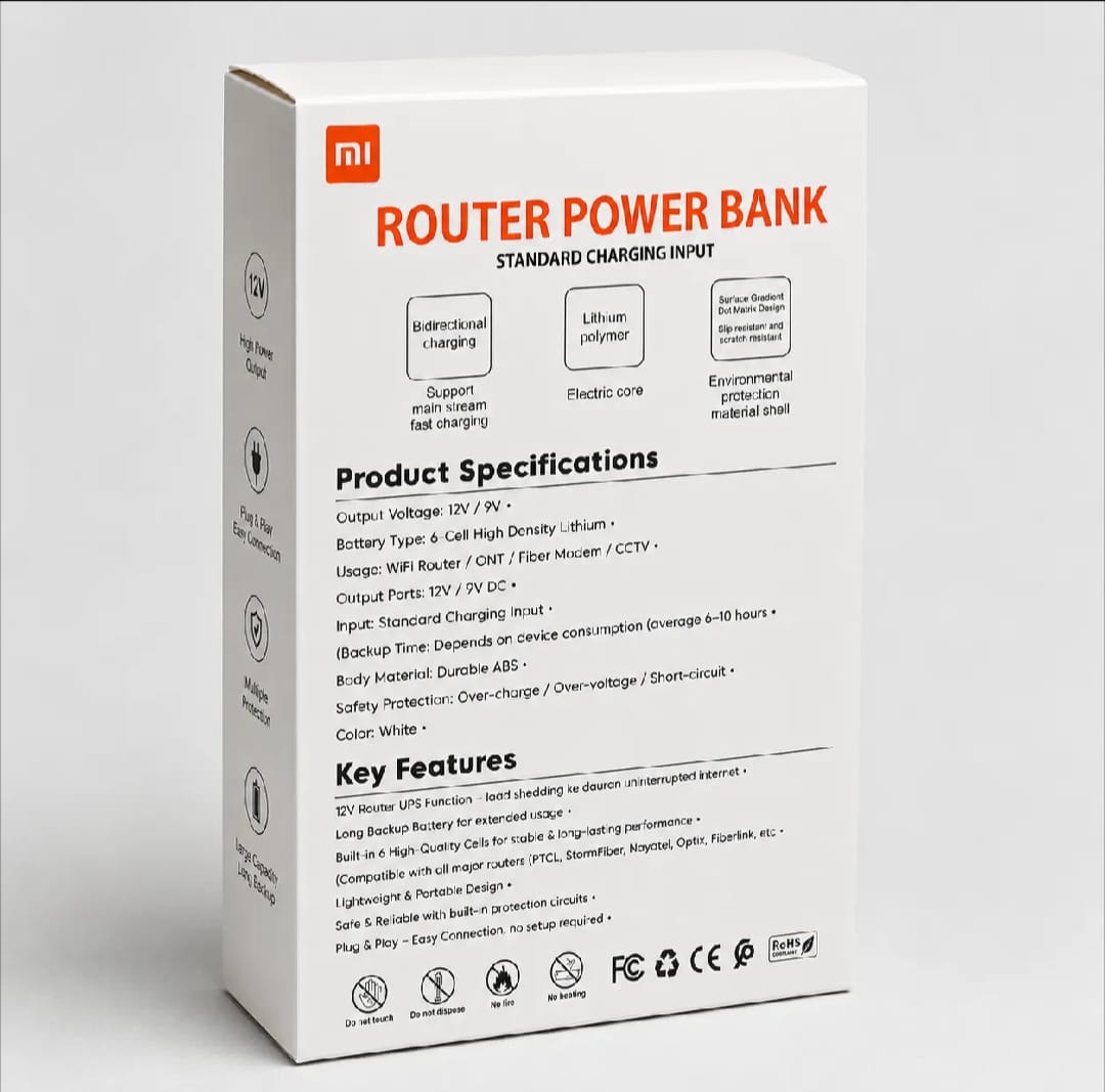 Xiaomi Mi 20000mAh 12V Router Power Bank – Mini UPS Battery Backup for Wi-Fi Routers