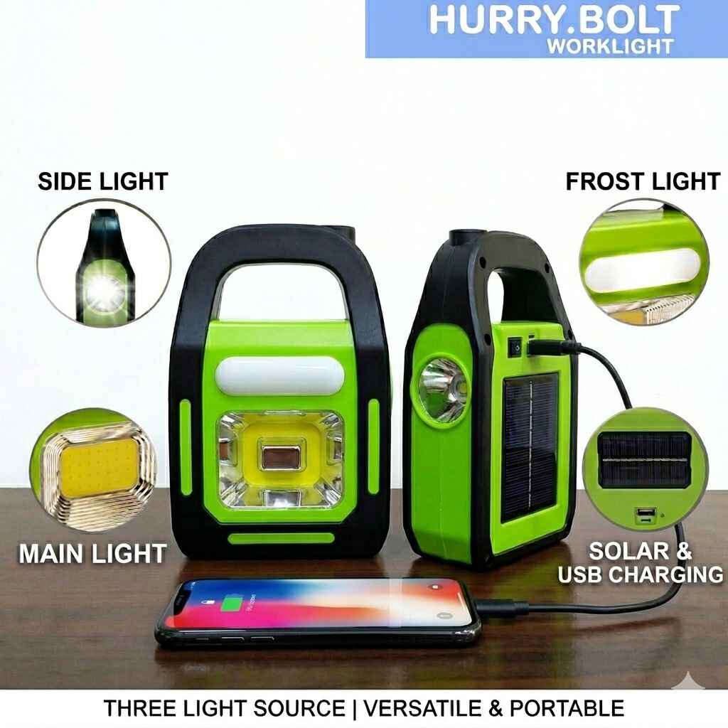 Solar Rechargeable 3-in-1 LED Emergency Light | Portable Work Light, Torch & Power Bank