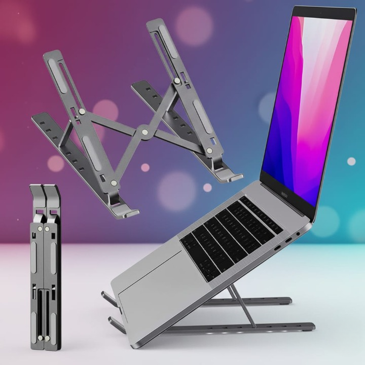 Folding Adjustable Aluminum Laptop Stand – Portable Ergonomic Multi-Angle Notebook Holder