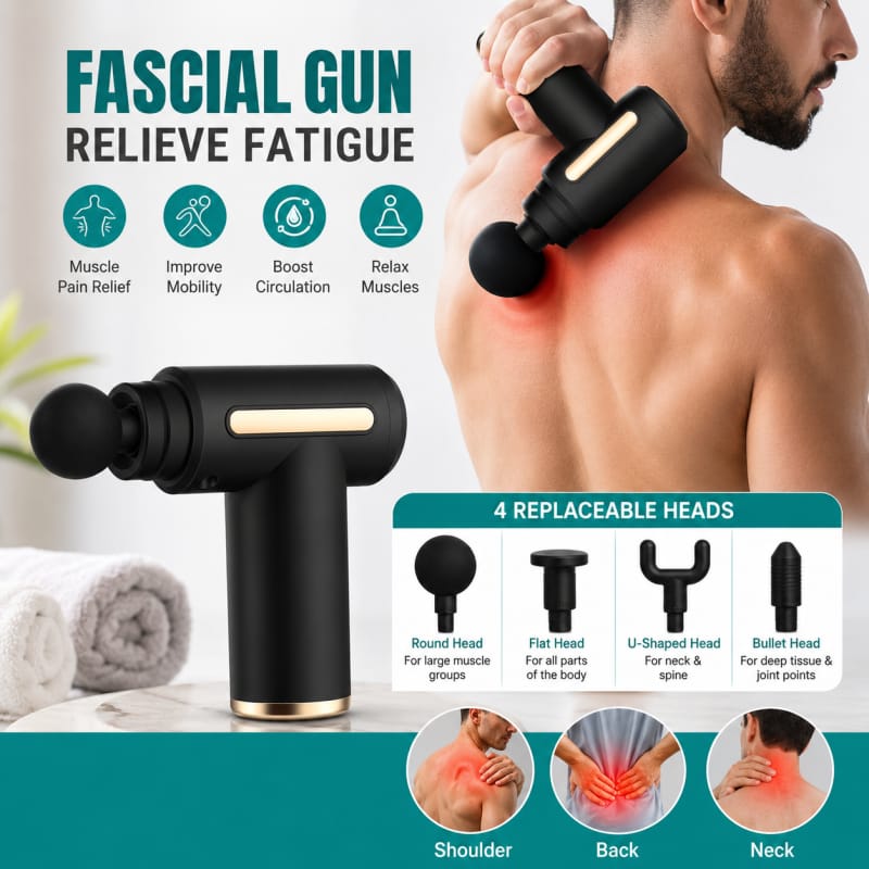 Massage Gun 5-in-1 Multifunctional Electric Full Body Massager – 6 Speeds with 4 Massage Heads (Random Color)