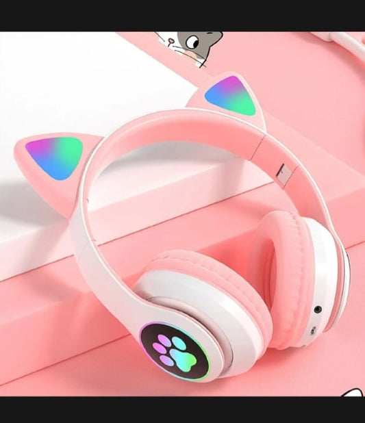 Cat Ear Wireless Bluetooth Headphones with RGB LED Lights & Built-in Mic | Stereo Bass Sound | Bluetooth & AUX Over-Ear Headset