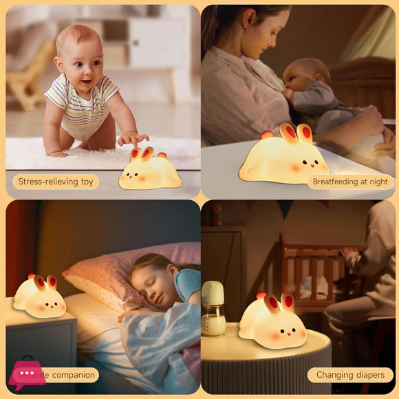 Rechargeable Silicone Bunny Night Light | Cute Touch-Sensor Rabbit Desk Lamp for Kids & Nursery