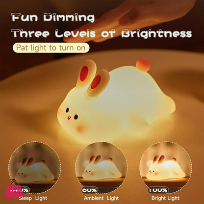Rechargeable Silicone Bunny Night Light | Cute Touch-Sensor Rabbit Desk Lamp for Kids & Nursery