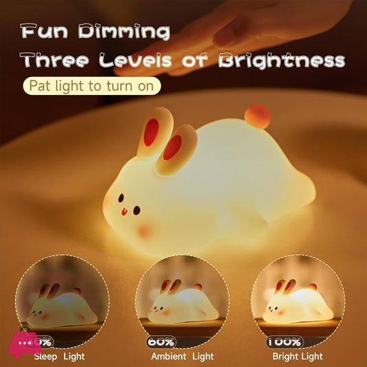 Rechargeable Silicone Bunny Night Light | Cute Touch-Sensor Rabbit Desk Lamp for Kids & Nursery