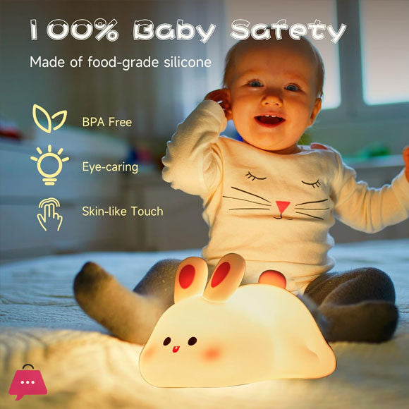 Rechargeable Silicone Bunny Night Light | Cute Touch-Sensor Rabbit Desk Lamp for Kids & Nursery