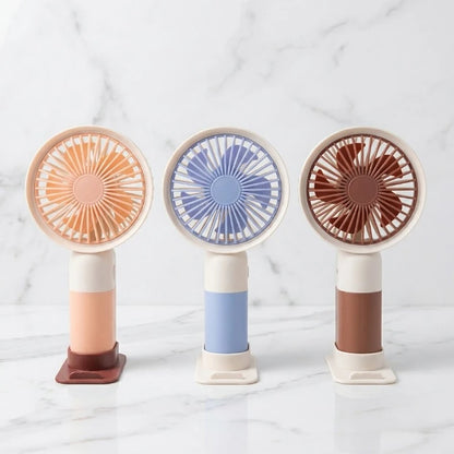 Mini Cute 2-in-1 Handheld Fan | Kid-Safe Tabletop Fan with Phone Holder for Students & Office
