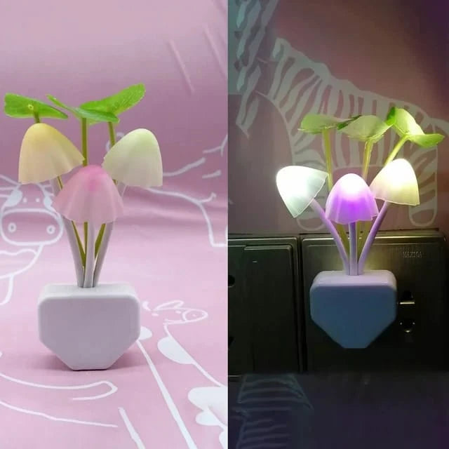 Mushroom LED Night Light with Dusk-to-Dawn Sensor | 7-Color Changing Flower Bedside Lamp (Random Colors)