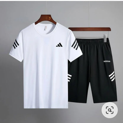 Men's White & Black Printed Nikkar Suit | 2-Piece Summer Sports & Casual Wear