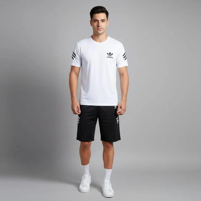 Men's White & Black Printed Nikkar Suit | 2-Piece Summer Sports & Casual Wear