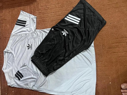 Men's White & Black Printed Nikkar Suit | 2-Piece Summer Sports & Casual Wear