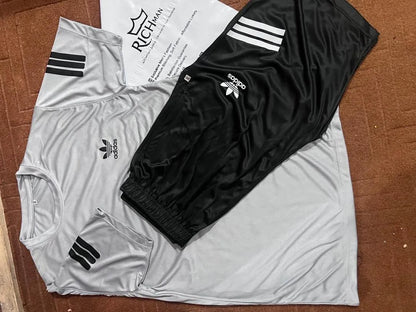 Men's White & Black Printed Nikkar Suit | 2-Piece Summer Sports & Casual Wear