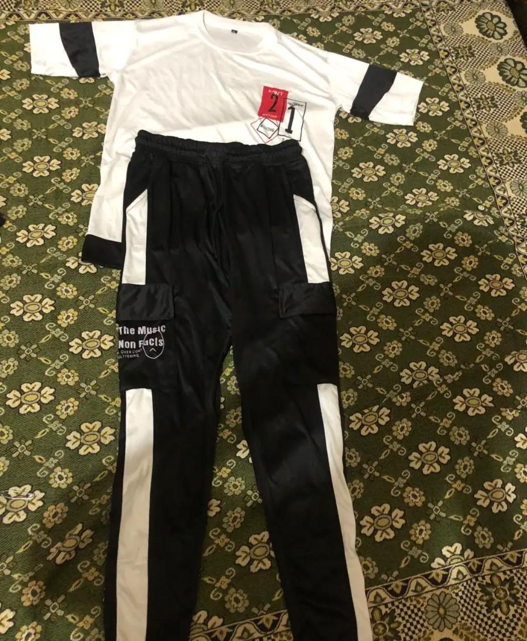Men's White & Black Graphic Tracksuit Set | Summer Casual Sportswear | Micro Interlock 2-Piece Track Suit for Men