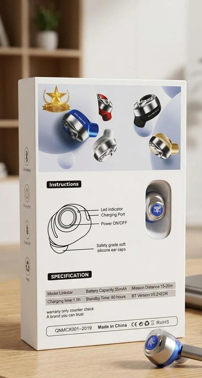 M16 Discrete Single Wireless Headset | High-Range Mini Bluetooth 5.2 Earbud with Silicone Ear Caps