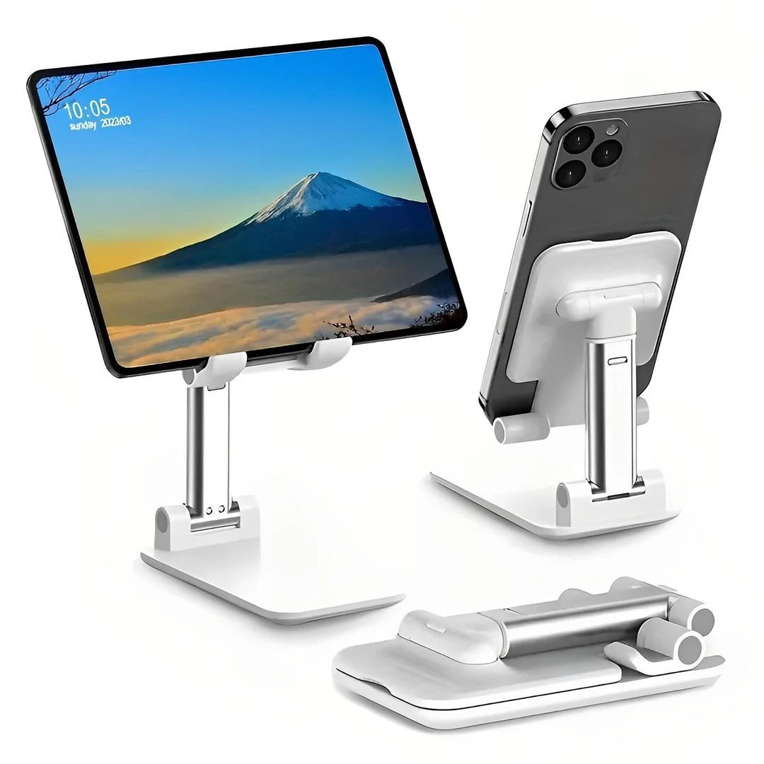 Premium Foldable Desktop Stand | Adjustable Height & Multi-Angle Aluminum Mount for Mobiles & Tablets
