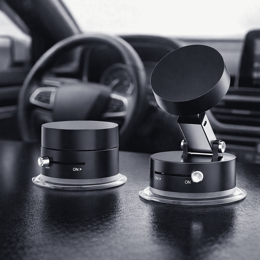 Premium Suction Cup Magnetic Phone Holder | Obsidian Black Retractable Multi-Angle Car & Desk Mount