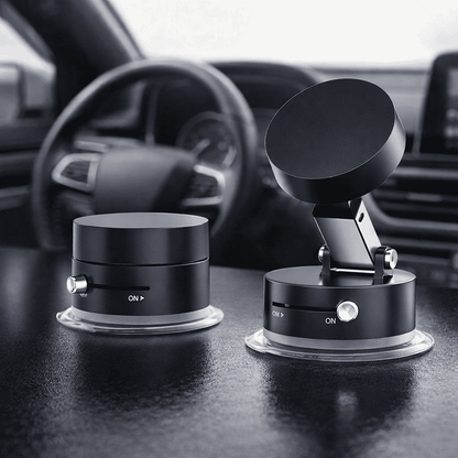 Premium Suction Cup Magnetic Phone Holder | Obsidian Black Retractable Multi-Angle Car & Desk Mount
