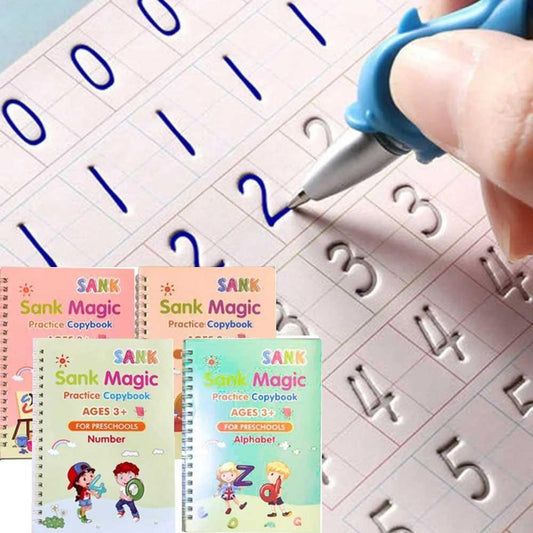 ✍️ Magic Practice Copybook Set (4 Books) with Magic Pen & Refills | Montessori Handwriting Tracing Books for Preschool Kids