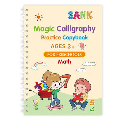 ✍️ Magic Practice Copybook Set (4 Books) with Magic Pen & Refills | Montessori Handwriting Tracing Books for Preschool Kids