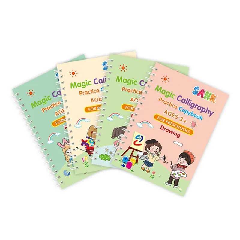 ✍️ Magic Practice Copybook Set (4 Books) with Magic Pen & Refills | Montessori Handwriting Tracing Books for Preschool Kids
