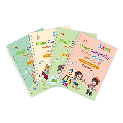 ✍️ Magic Practice Copybook Set (4 Books) with Magic Pen & Refills | Montessori Handwriting Tracing Books for Preschool Kids