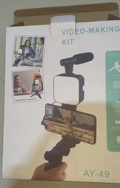 AY-49 3-in-1 Handheld Smartphone Vlogging Rig | Heavy-Duty Video Recording Kit for Live Streaming & TikTok